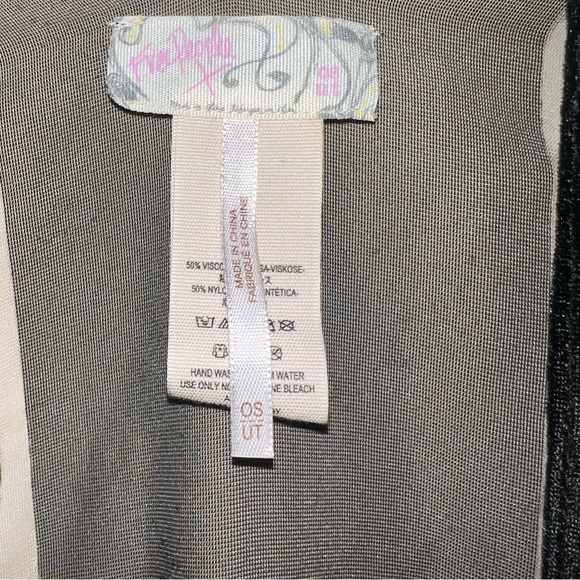 Free People Nightbird Kimono Black Cream Floral Fringe Boho OS NWOT - Picture 4 of 7